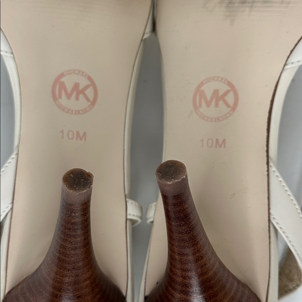 MICHAEL Michael Kors Women's Zoe Sling Peep Toe Heels Size 10M Vanilla Wood Heel - Picture 14 of 15